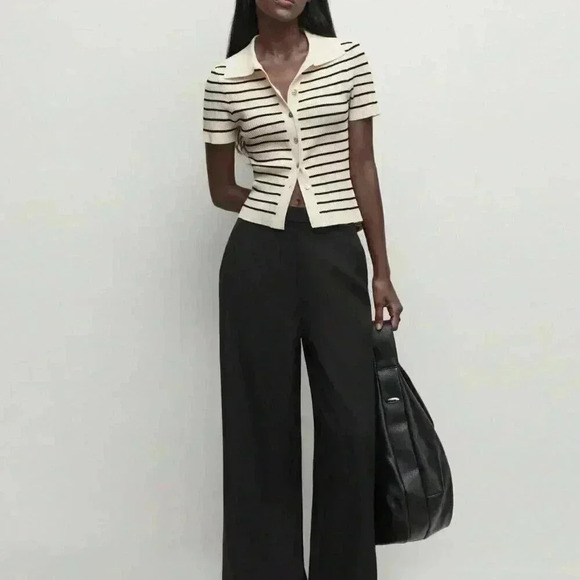 Apricot Casual Women's Lapel Striped Button Knitted Sweater - Picture 1 of 7